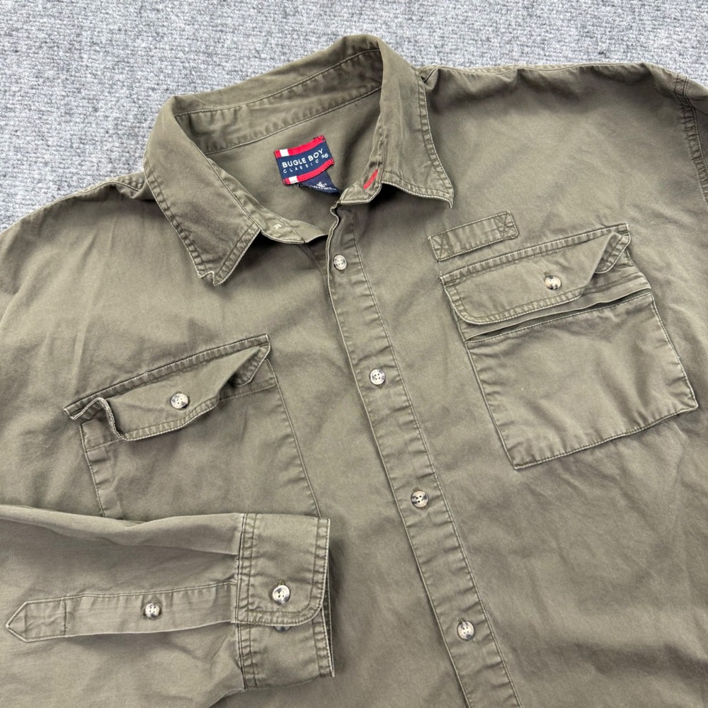 Bugle Boy Button Up Shirt XXL Green Roll Tab Sleeve Utility Pocket Mens‎